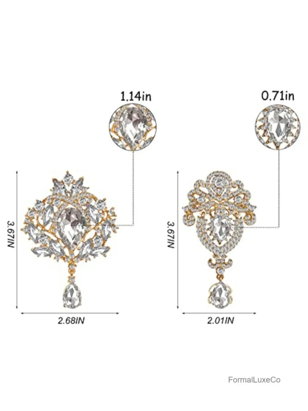 14 Pcs Rhinestone Brooch Pin Set Pearl Chain Bridal Bouquet Kit Gold